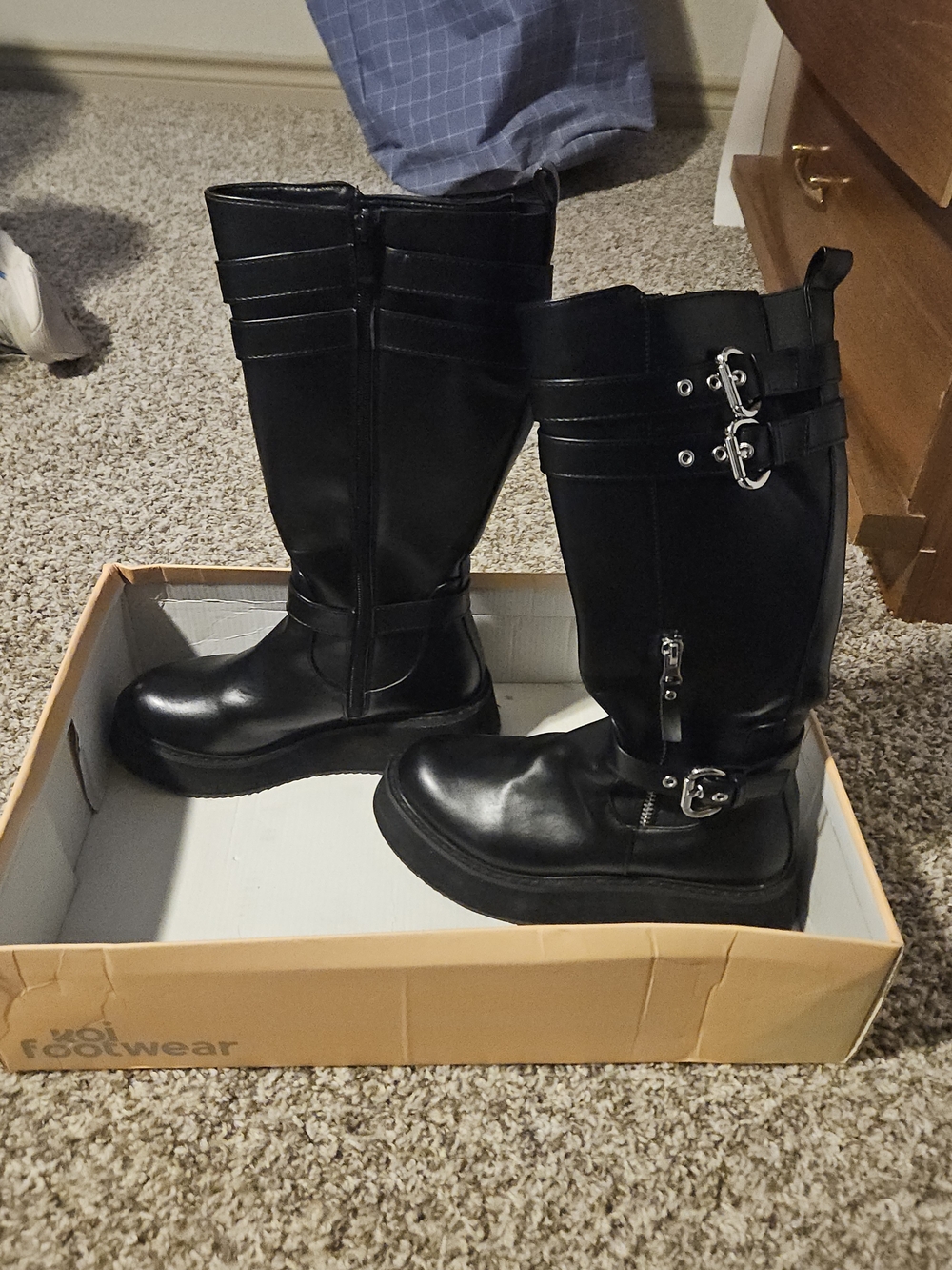 Koi Footwear Black Buckle Combat Knee-High Boots